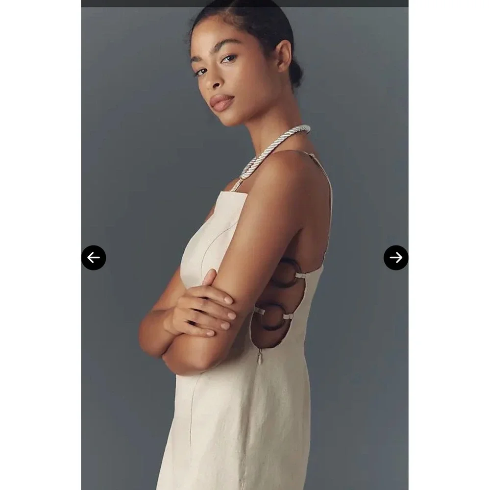 Anthropologie side cut out Cream Mini Dress with Spaghetti Straps